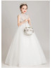 Beaded Ivory Lace Tulle Flower Girl Dress Communion Dress